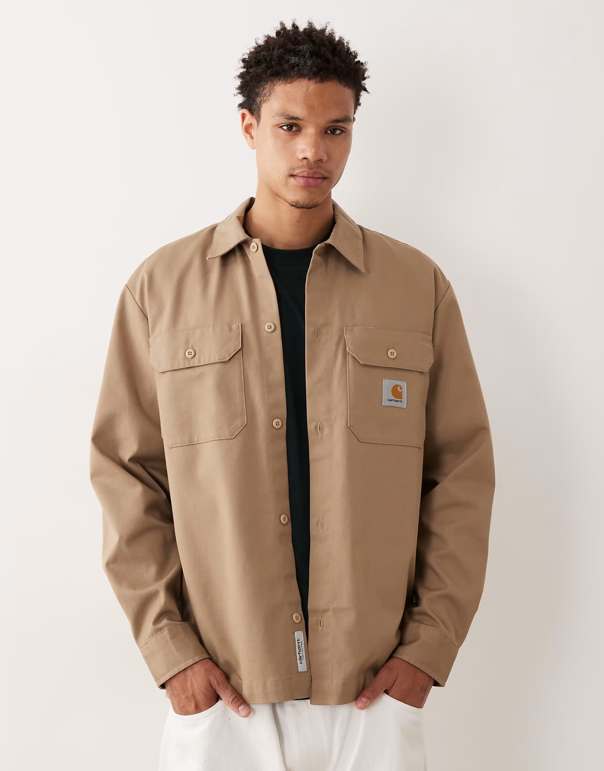 ASOS Carhartt WIP craft long sleeve shirt in dark beige