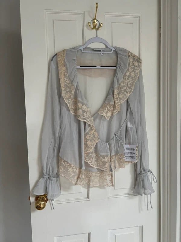 ASOS Blue Chiffon Lace Wrap Blouse Top Size 6