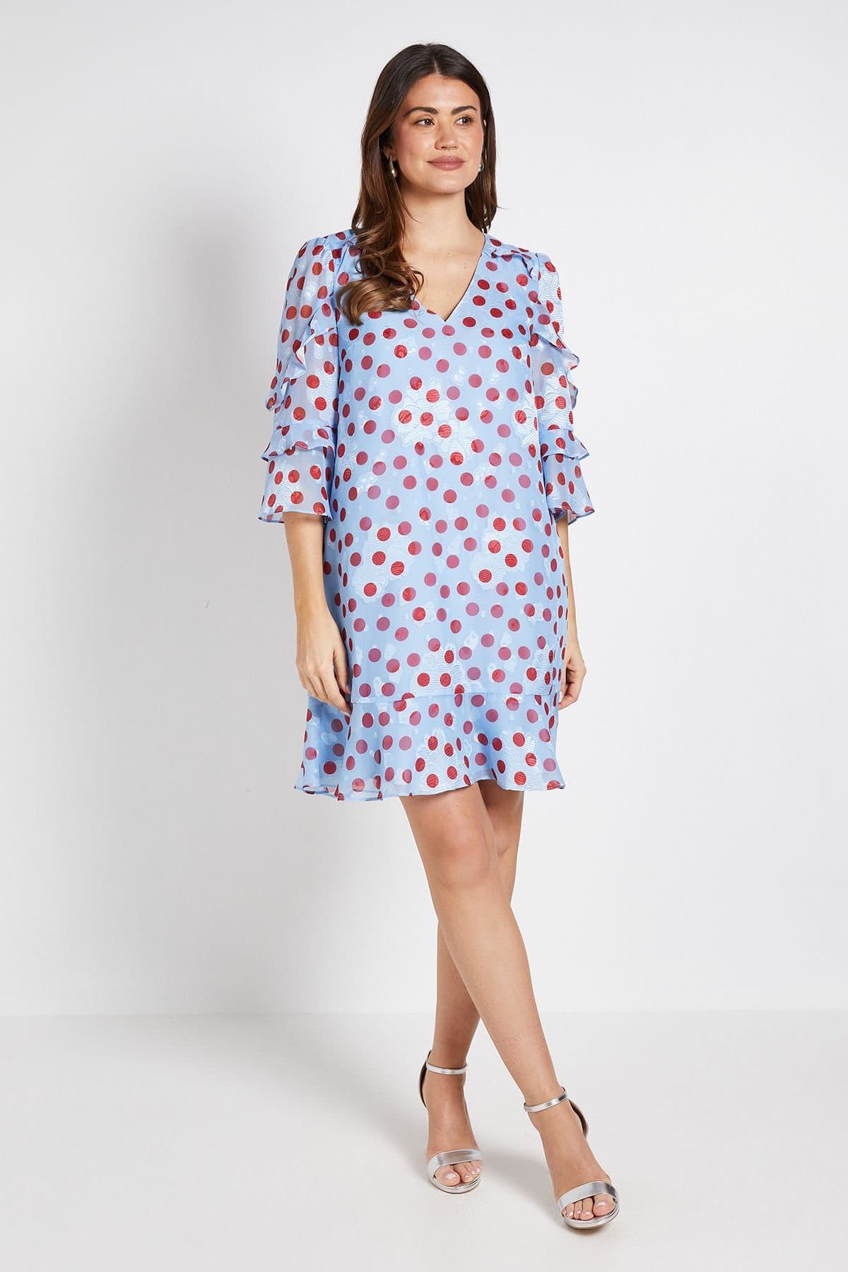 Wallis Wallis Women's Polka Dot Print Ruffle Shift Dress in Blue