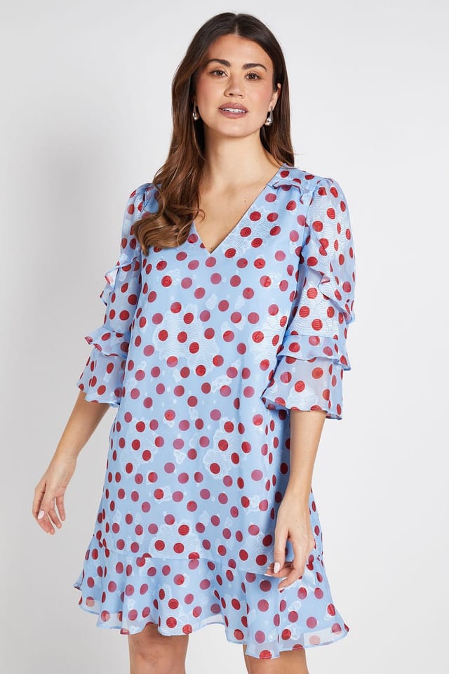 Wallis Wallis Women's Polka Dot Print Ruffle Shift Dress in Blue - 2