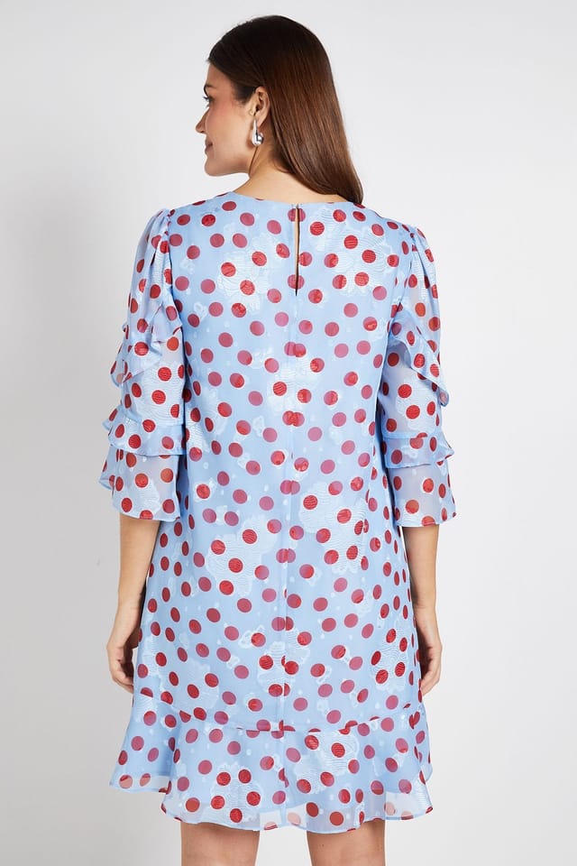 Wallis Wallis Women's Polka Dot Print Ruffle Shift Dress in Blue - 3