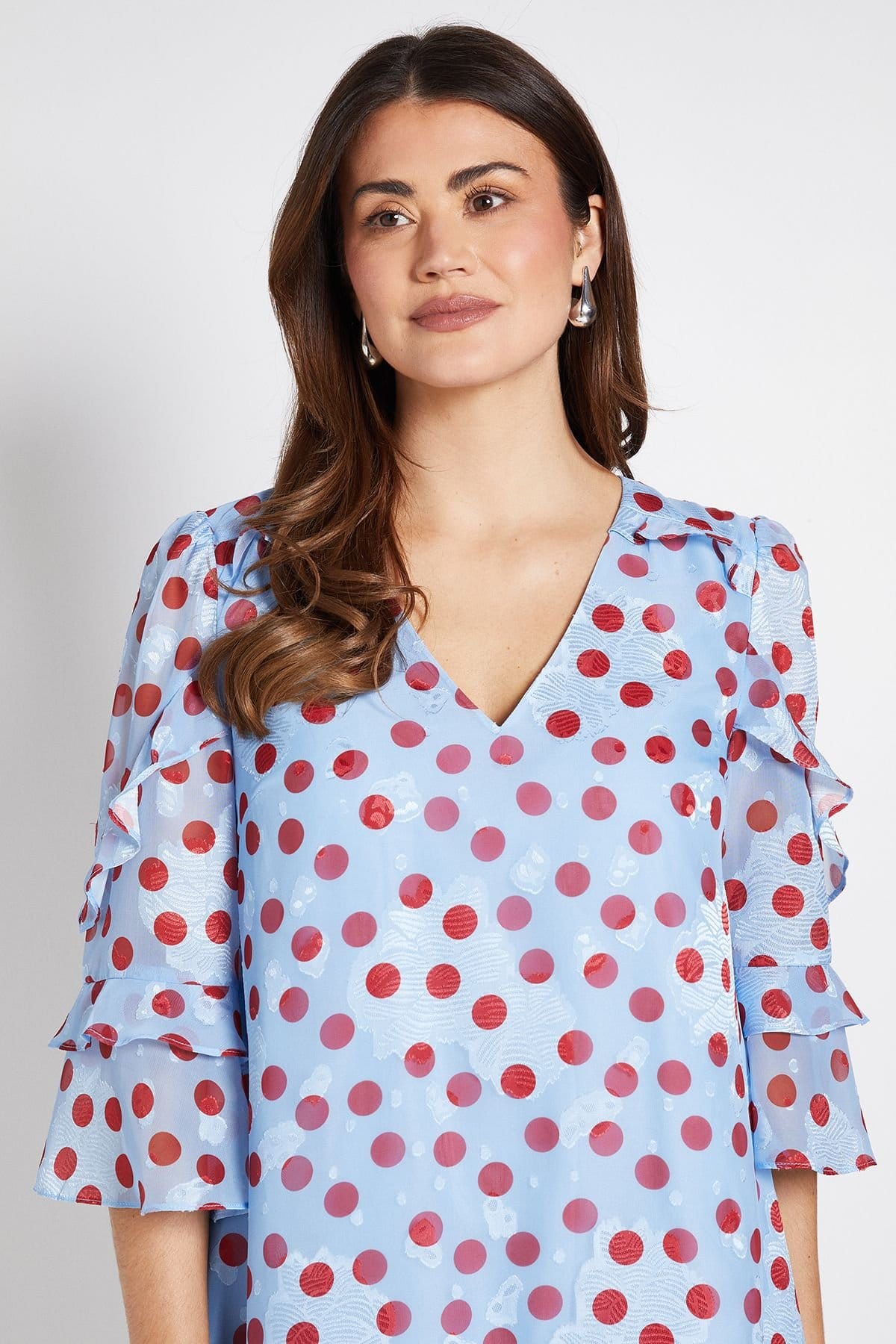 Wallis Wallis Women's Polka Dot Print Ruffle Shift Dress in Blue - 4