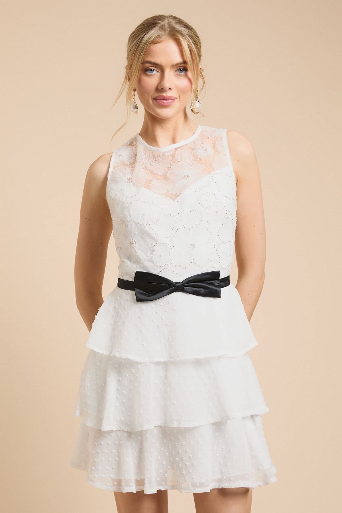 Oasis Oasis Women's Tulle Bodice Tiered Mini Dress in Ivory