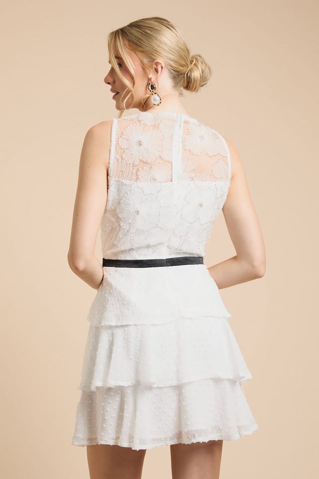 Oasis Oasis Women's Tulle Bodice Tiered Mini Dress in Ivory - 3