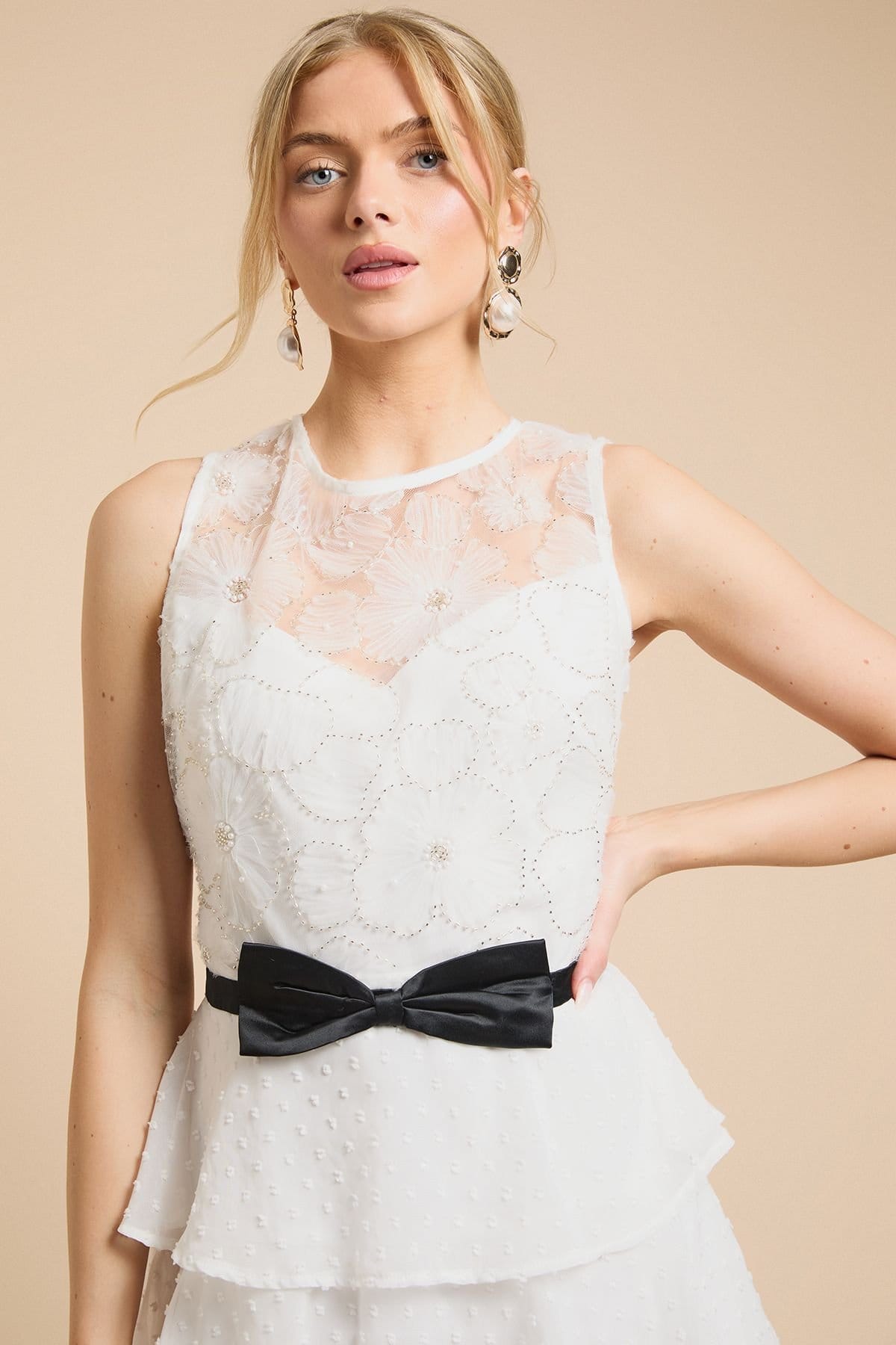 Oasis Oasis Women's Tulle Bodice Tiered Mini Dress in Ivory - 4