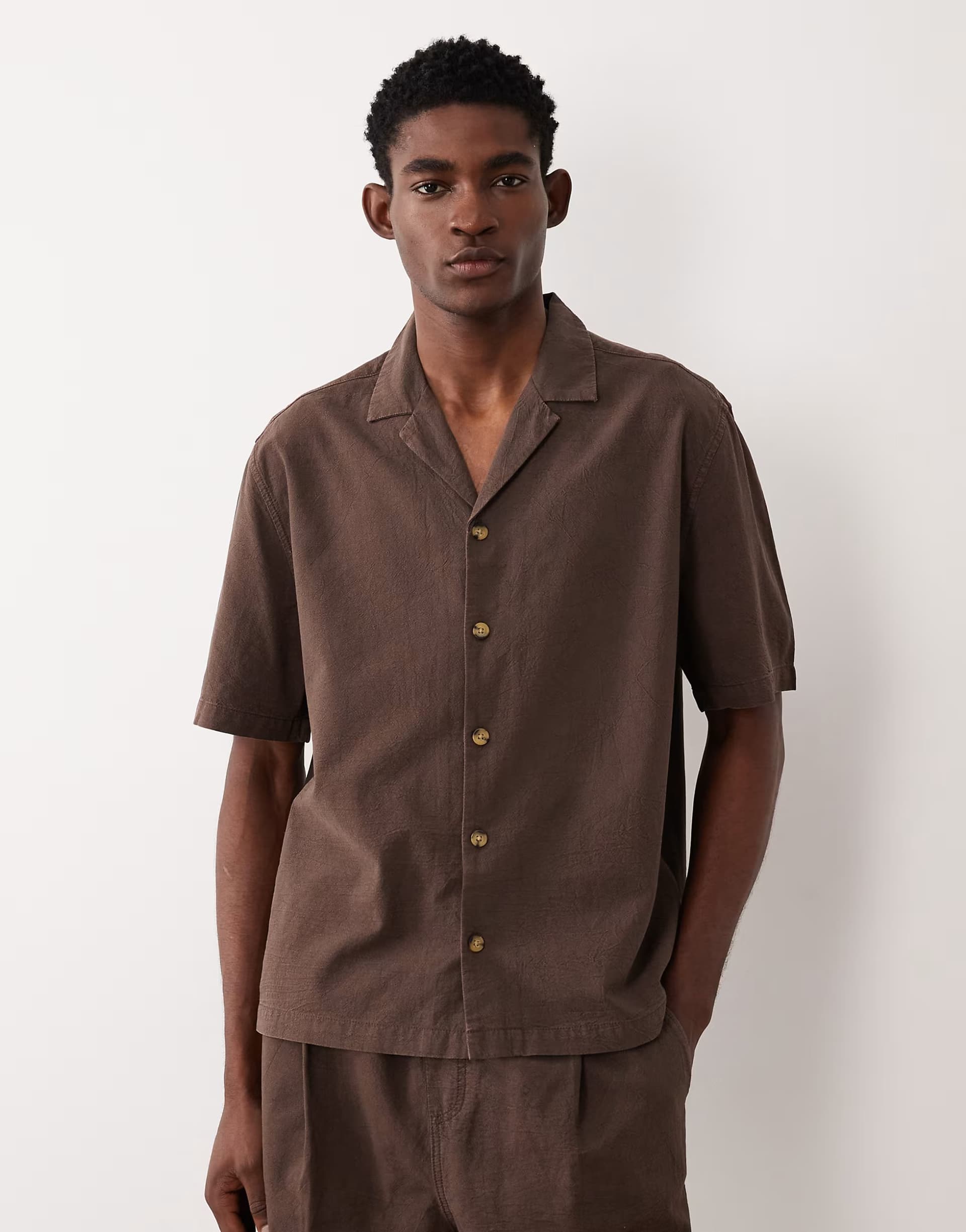 ASOS ASOS DESIGN co-ord textured revere shirt in brown