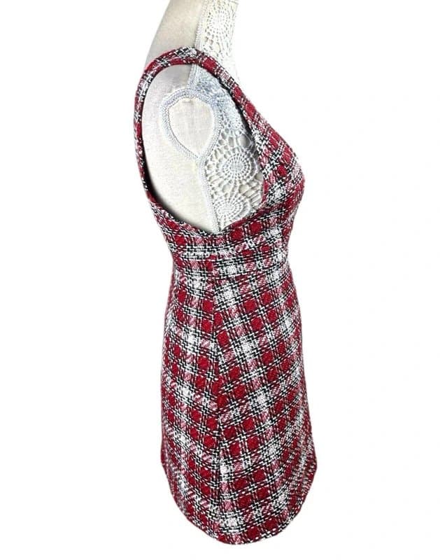 New Look New Look Red Tartan Pinafore Mini Dress Women’s UK Size 8 Petite Boucle Tweed