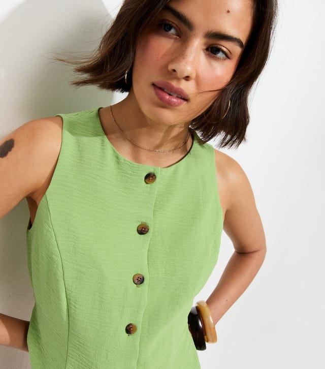 New Look Women's Bright Green Crinkled Tie Back Waistcoat New Look - 2