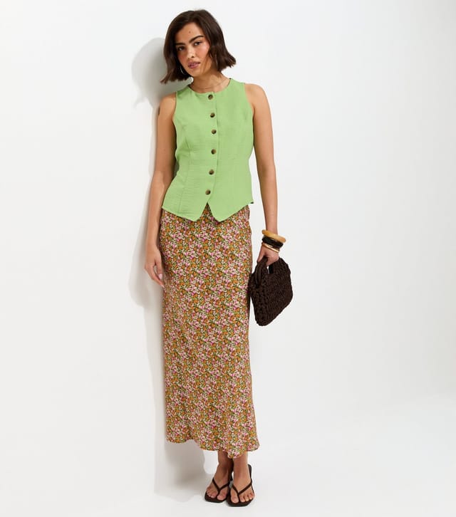 New Look Women's Bright Green Crinkled Tie Back Waistcoat New Look - 3