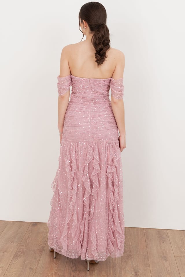 Maya Deluxe Maya Deluxe Women's Embellished Bardot Maxi Dress in Light Pink - 2