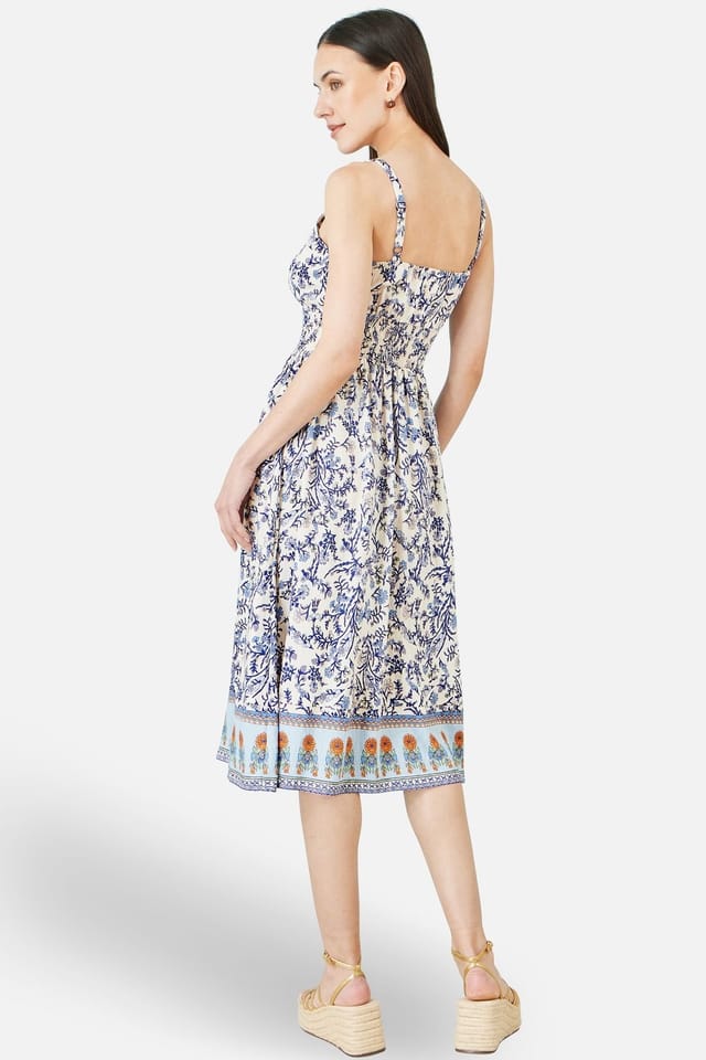 Yumi Yumi Women's White Floral Border Print Viscose Midi Sun Dress - 3