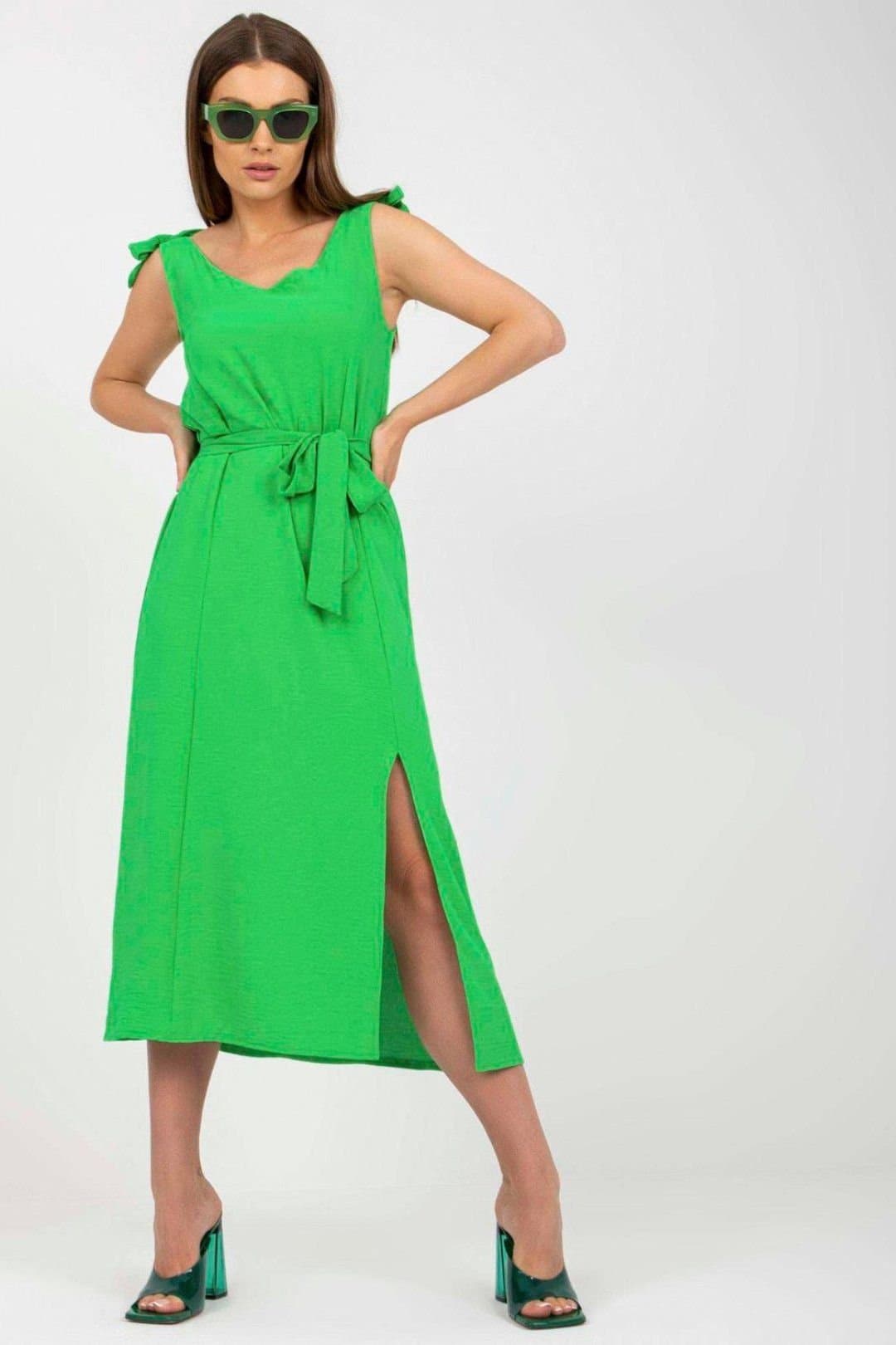 Love Lace Love Lace Women's Summer Daydress Tied Straps Front Slit in Green