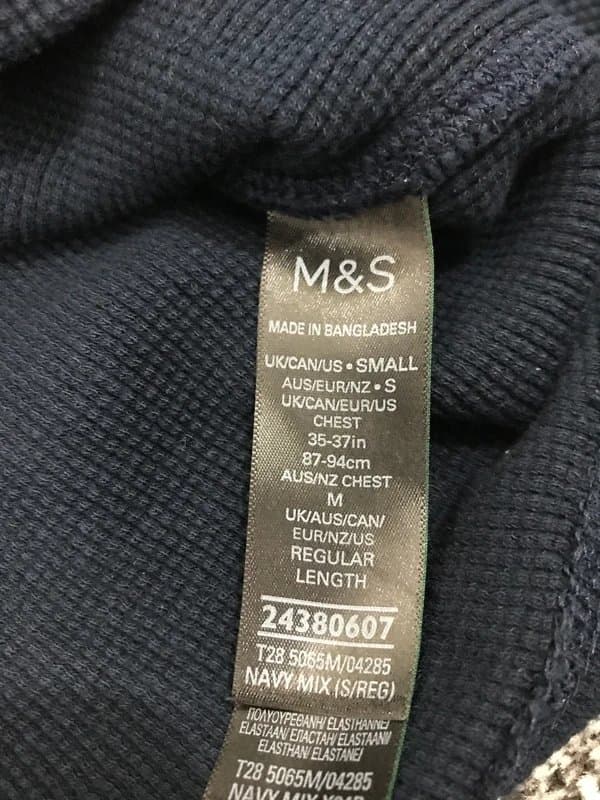 Marks & Spencer Mens size s M&S waffle knit jumper round neck navy gold stripes