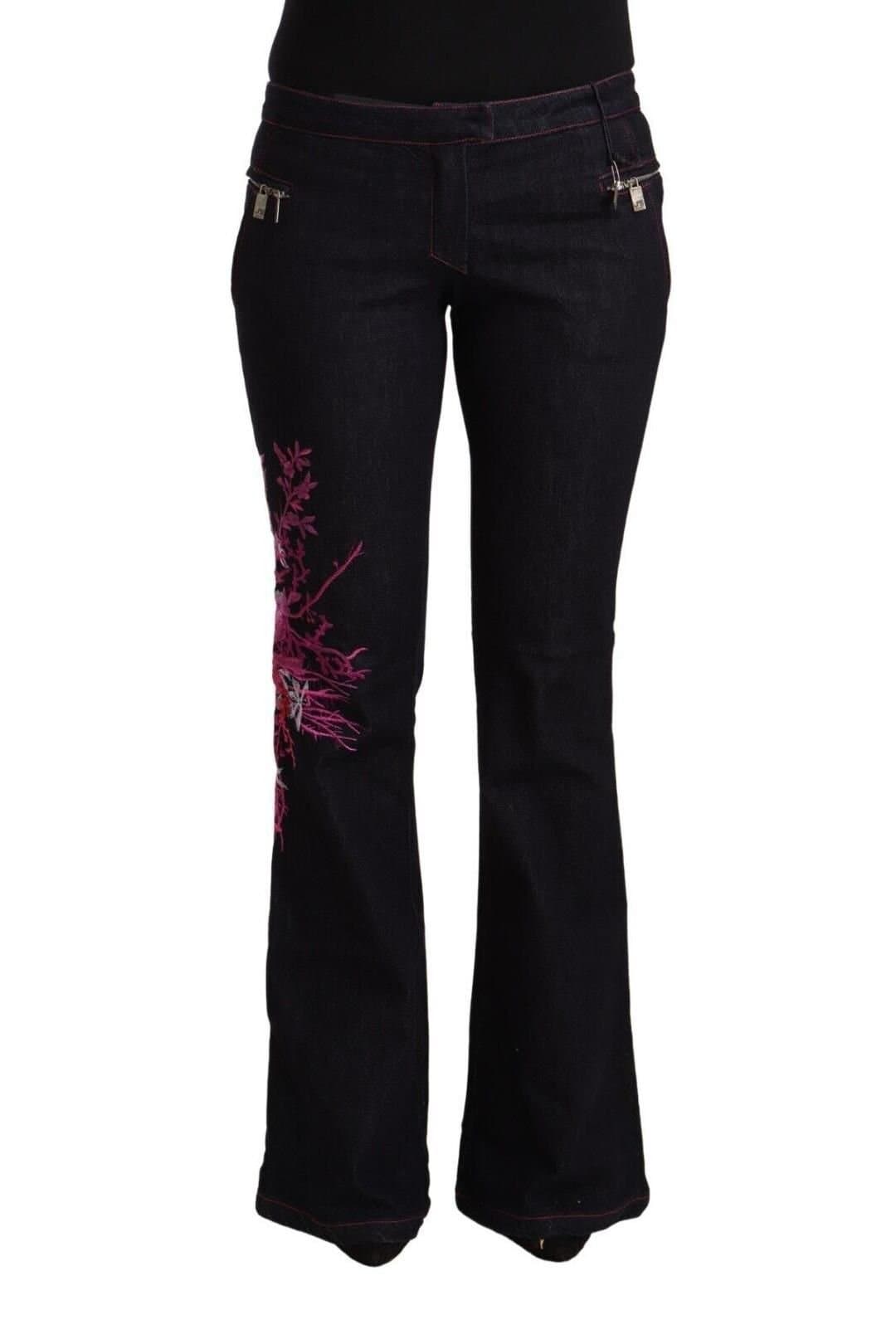 Exte Exte Women's Black Cotton Stretch Mid Waist Cotton Flared Denim Jeans