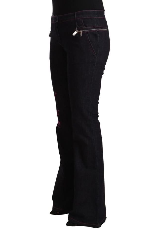 Exte Exte Women's Black Cotton Stretch Mid Waist Cotton Flared Denim Jeans - 2