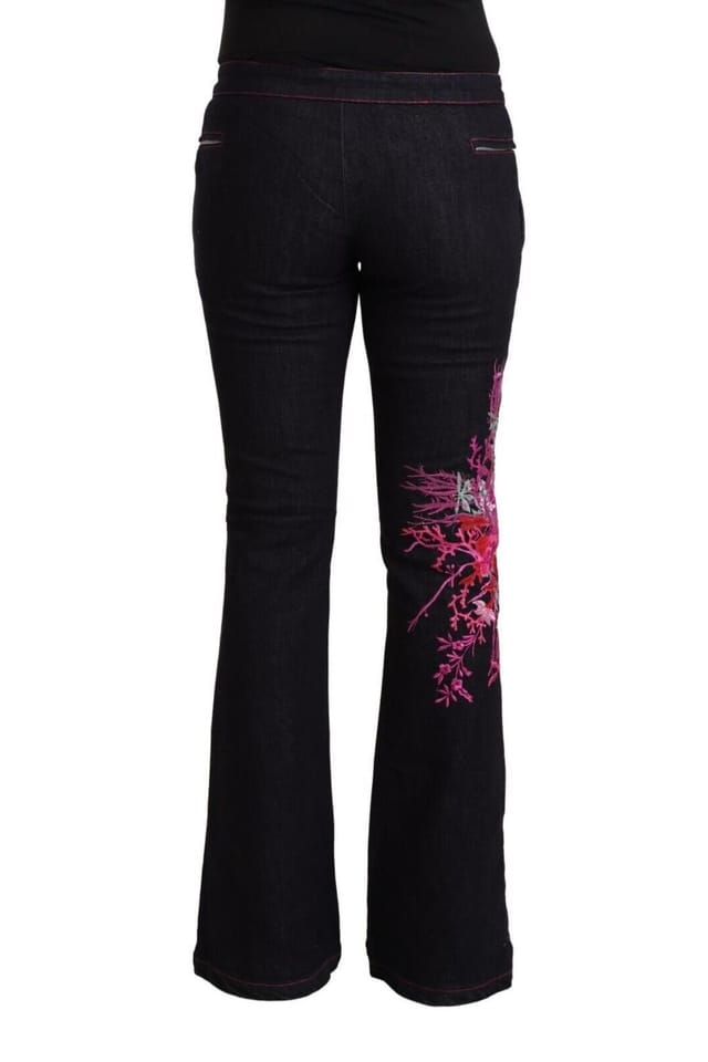 Exte Exte Women's Black Cotton Stretch Mid Waist Cotton Flared Denim Jeans - 3