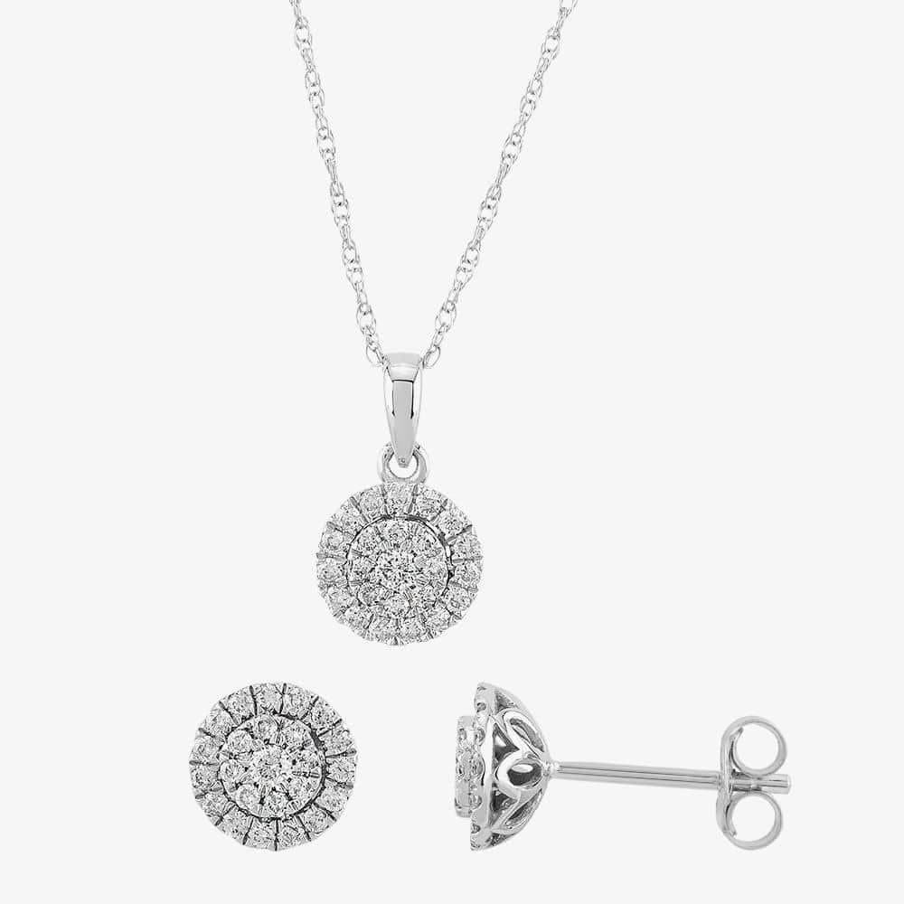 T.H.Baker T.H.Baker Women's 9ct White Gold 0.50ct Diamond Cluster Halo Jewellery Set TH0121763 in Silver