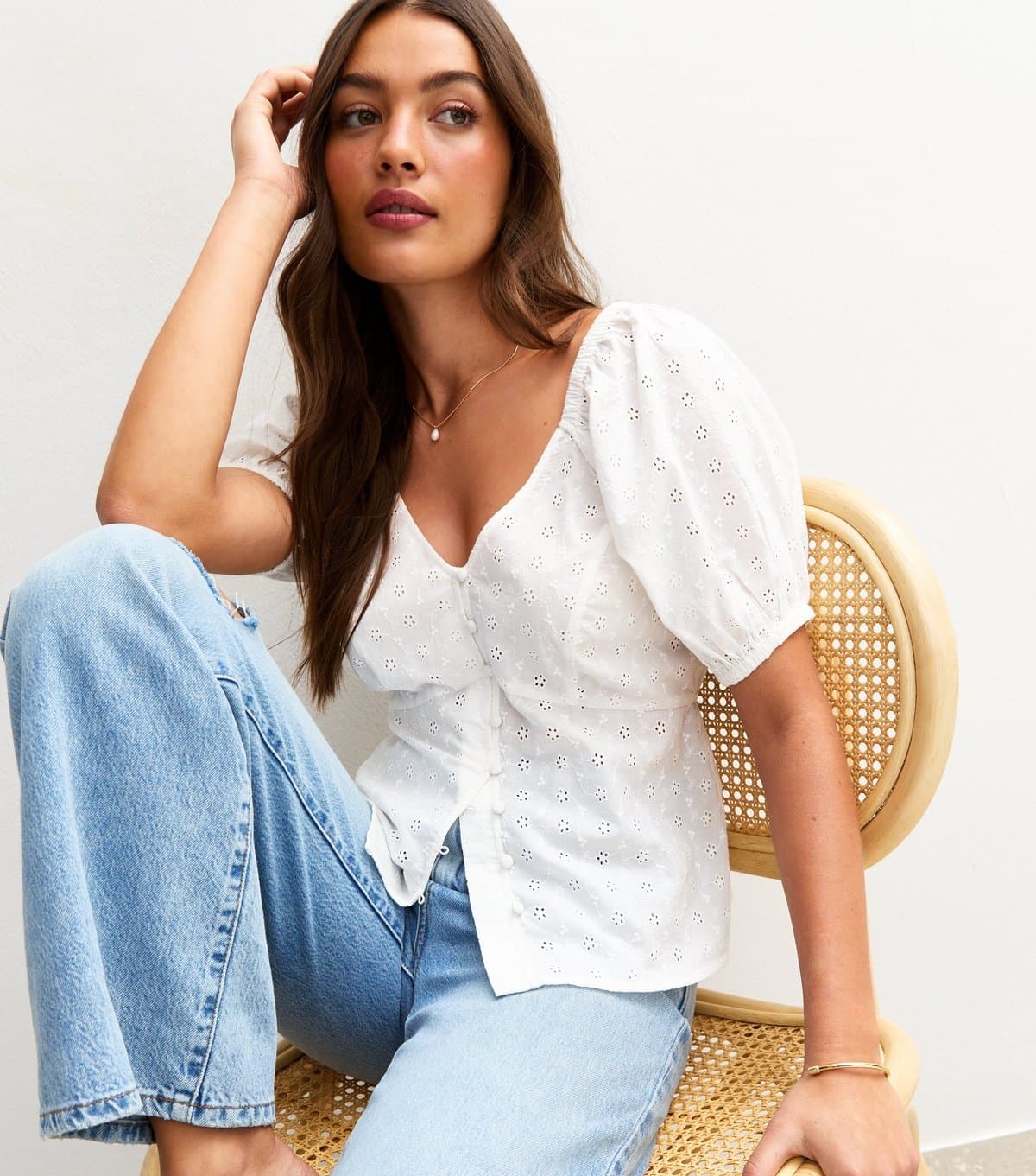 New Look New Look White Cotton Broderie Anglaise Blouse