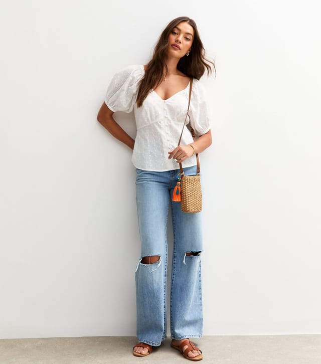 New Look Women's White Cotton Broderie Anglaise Blouse New Look - 3