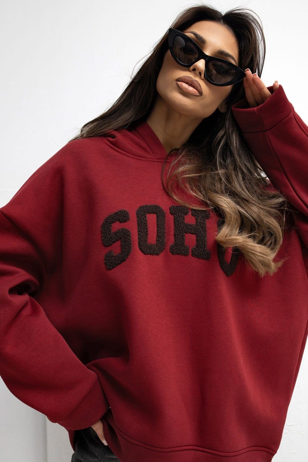 Love Lace Love Lace Women's Cotton Elastane Hooded Sweatshirt with Print in Burgundy - 4