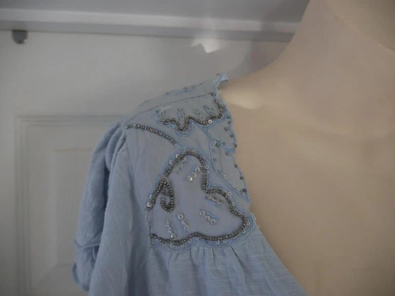 John Rocha John Rocha Top Ladies Size 18 Pale Blue Embroidered Beaded Sequin Blouse BNWT