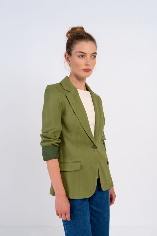Kettlewell Kettlewell Women's Iona Linen Blazer in Olive - 3