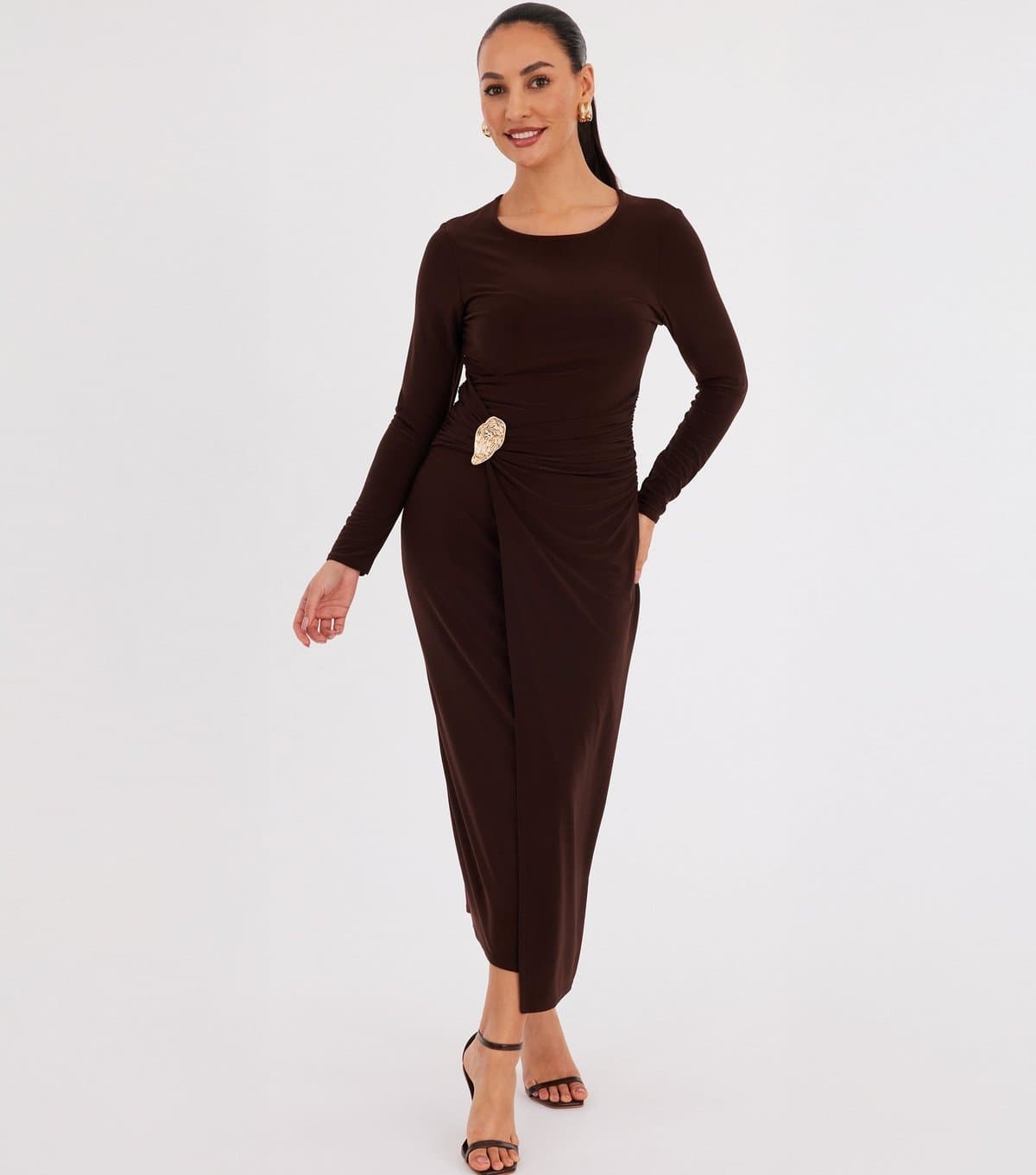 Quiz Women's Petite Brown Ruched Midaxi Dress Quiz New Look