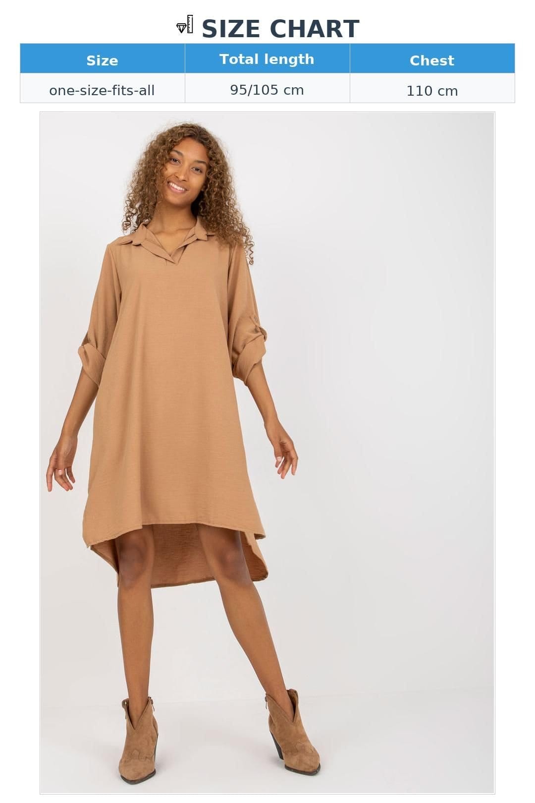Love Lace Love Lace Women's V Neck Long Sleeve Shirt Dress with Roll Up in Tan - 4