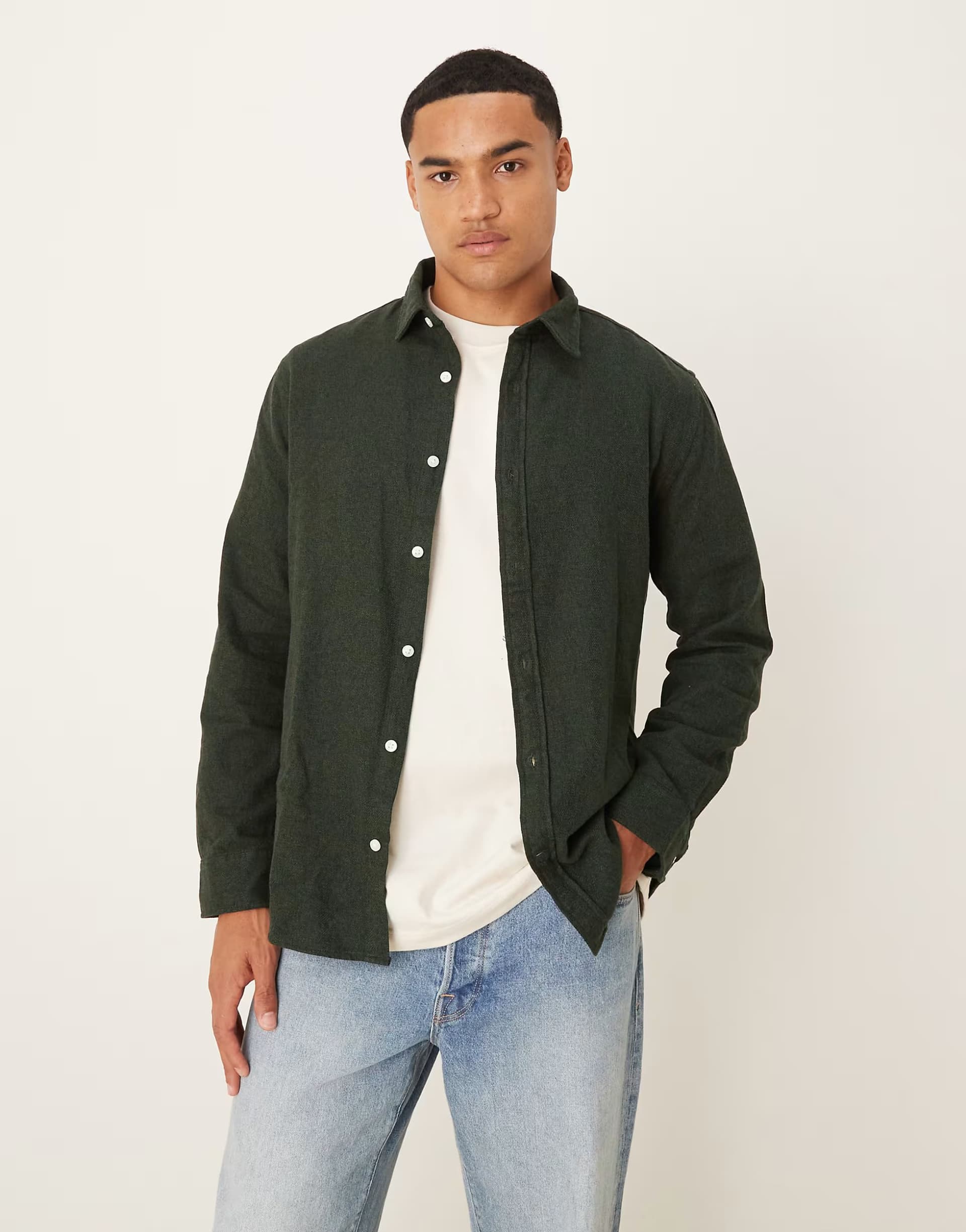 ASOS Selected 100% cotton oversized boxy brushed shirt in green