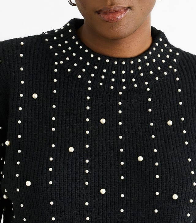 Gini London Women's Black Faux Pearl Studded Jumper Gini London New Look - 2