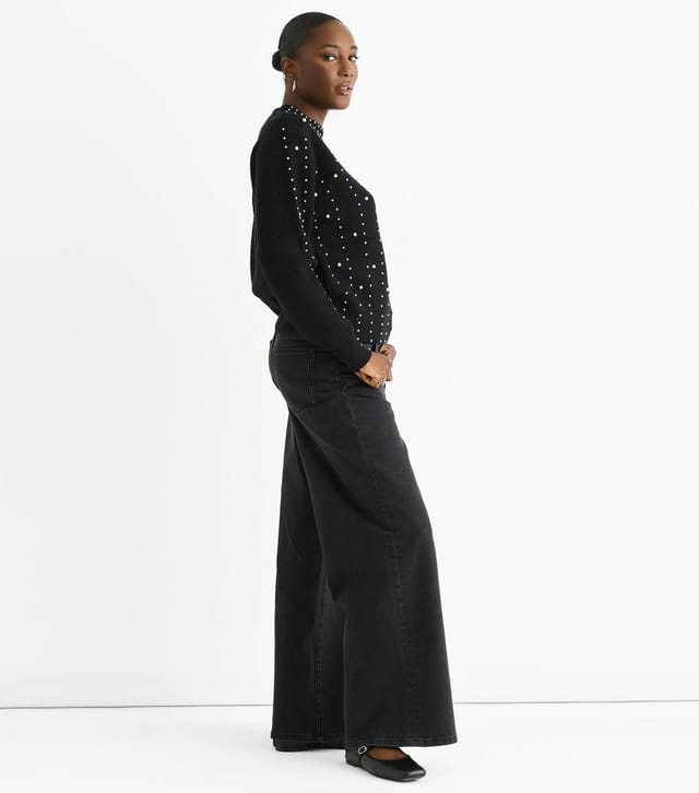 Gini London Women's Black Faux Pearl Studded Jumper Gini London New Look - 3