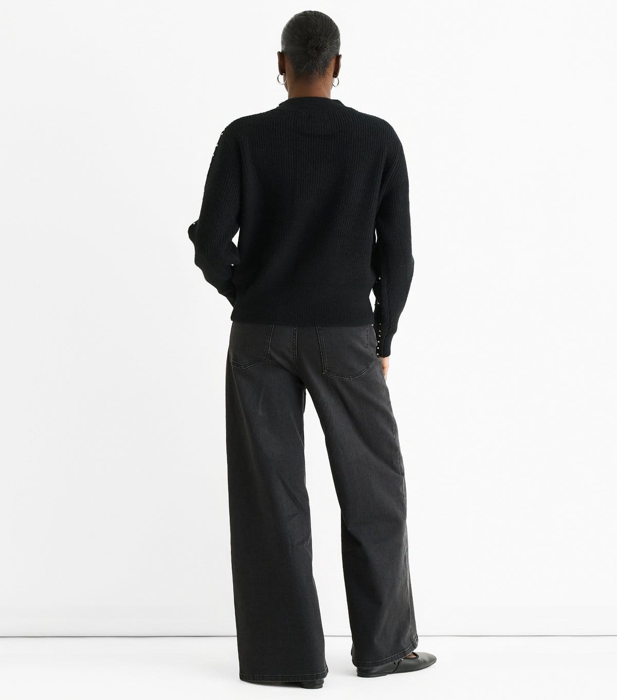 Gini London Women's Black Faux Pearl Studded Jumper Gini London New Look - 4