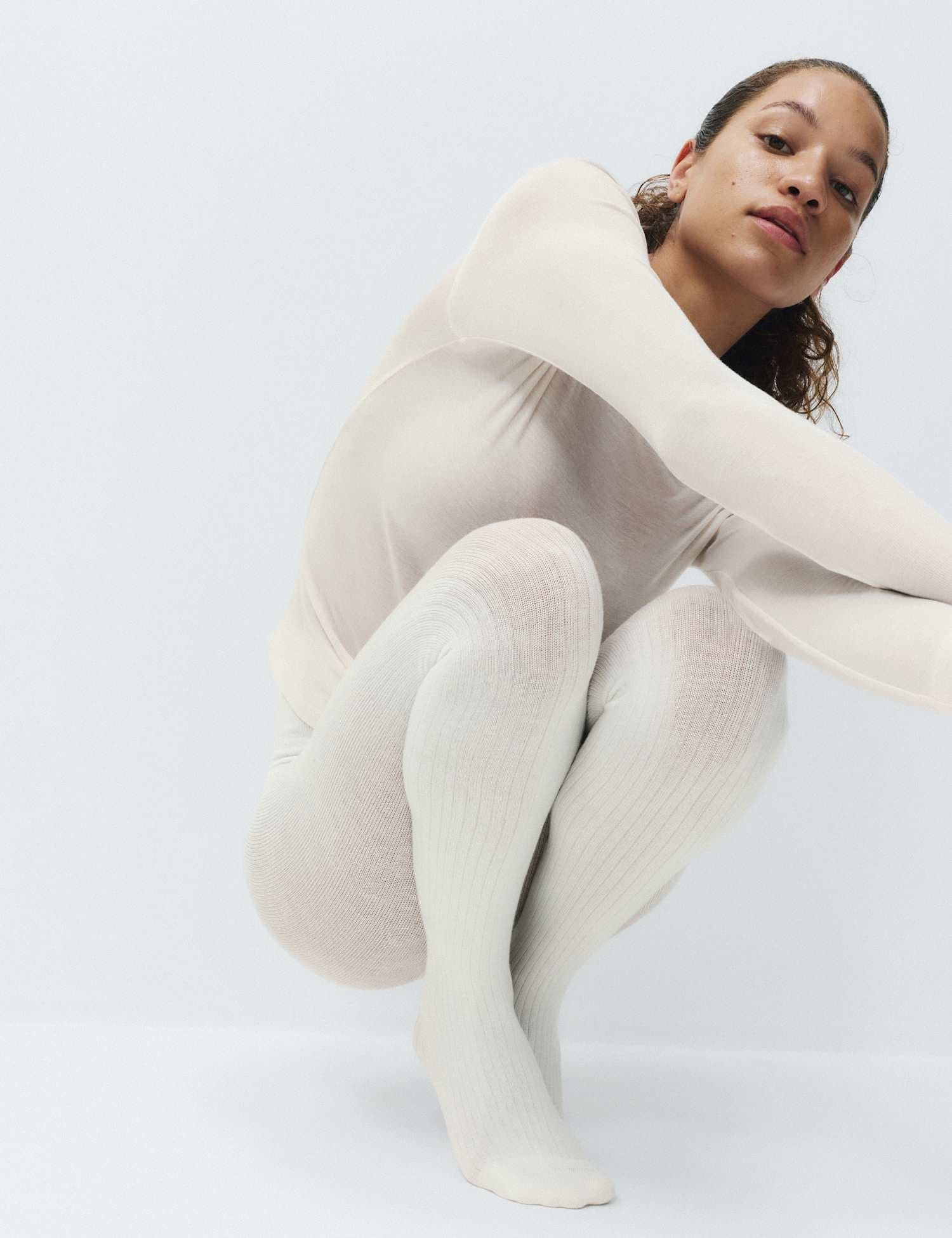 Marks & Spencer M&S Ribbed Opaque Tights Ivory
