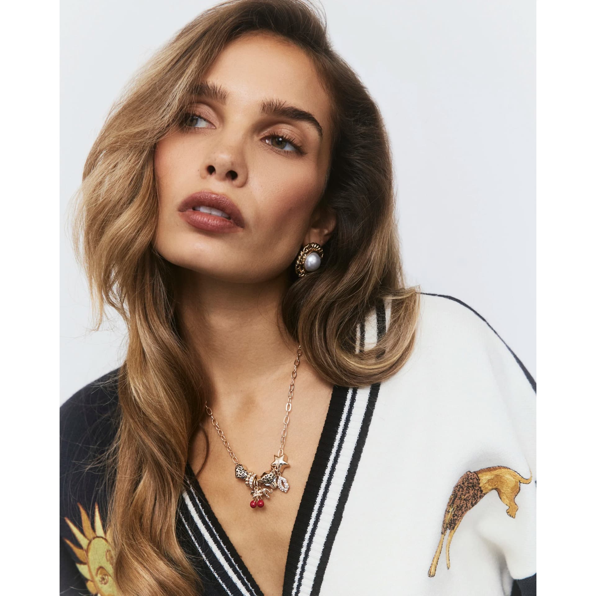 River Island River Island Womens Gold Leopard Charm Necklace