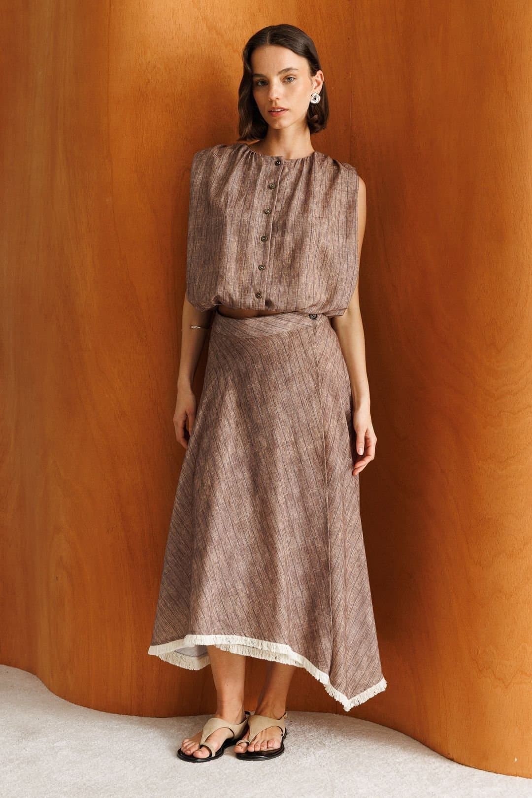 MixRay MixRay Women's Linen Cotton Two-Piece Coord in Brown