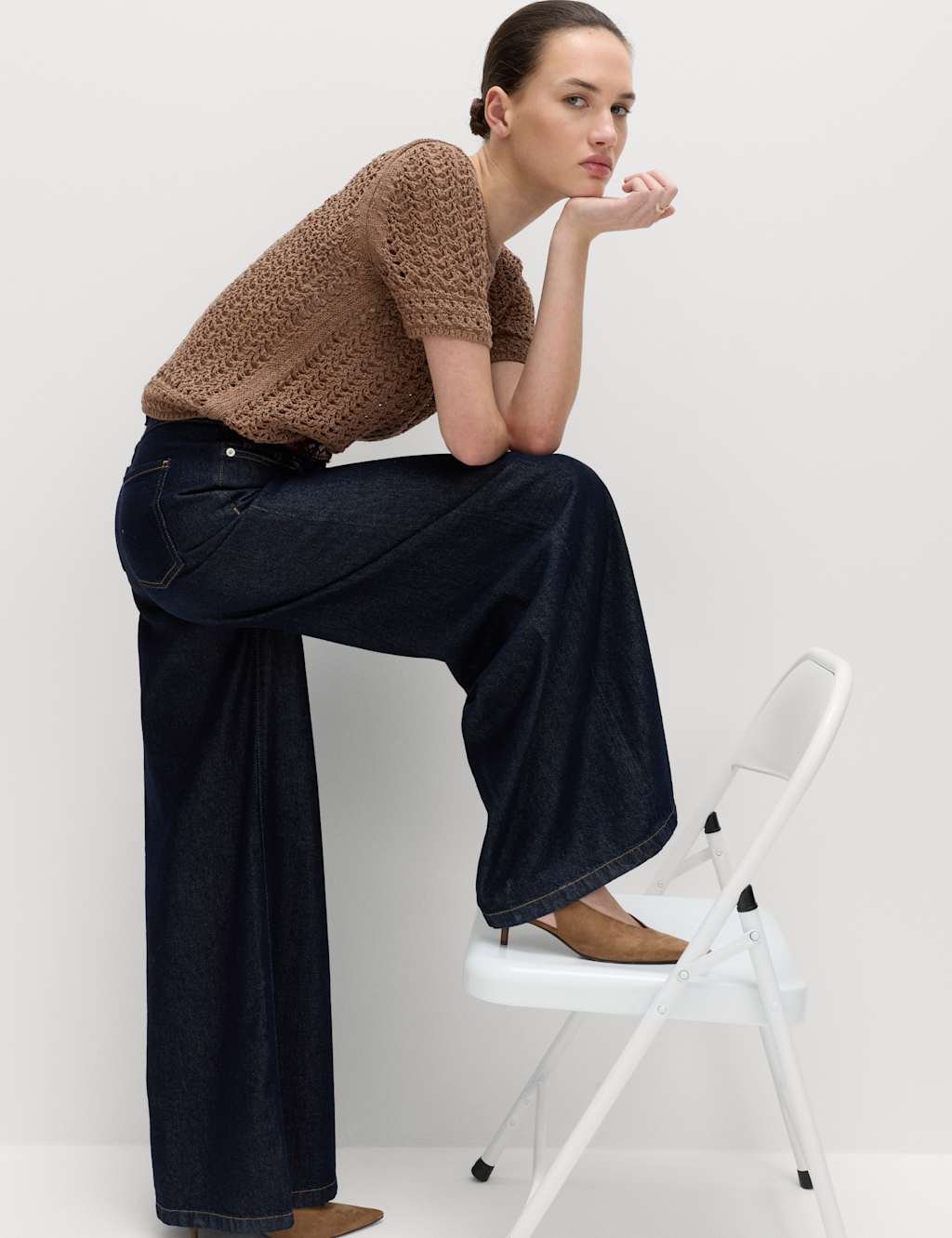 Marks & Spencer M&S Cotton Rich Textured Knitted Top Golden Brown - 2