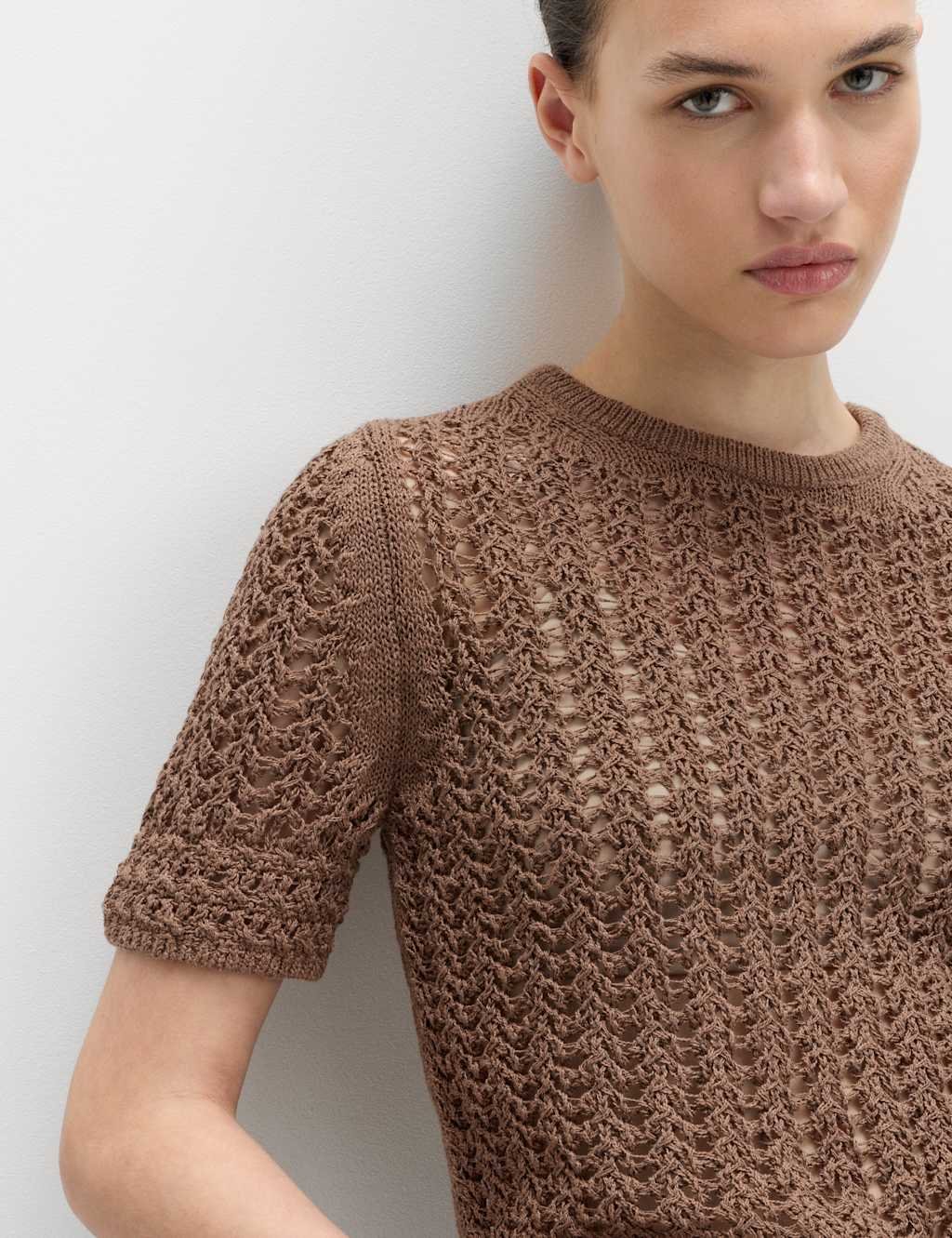 Marks & Spencer M&S Cotton Rich Textured Knitted Top Golden Brown - 3