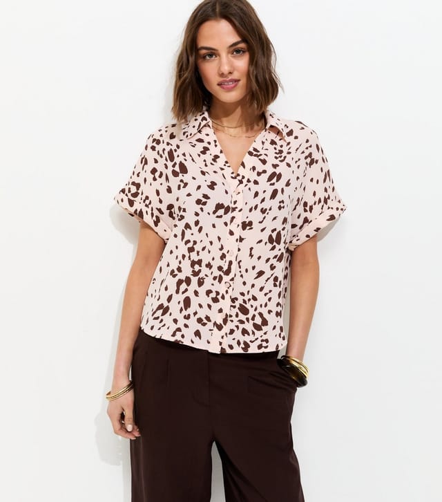 New Look Women's Pink Abstract Print Short Sleeve Shirt New Look - 2