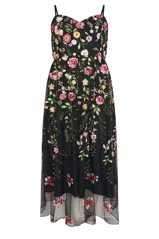 Yours Yours Women's Floral Embroidered Maxi Dress in Black - 2