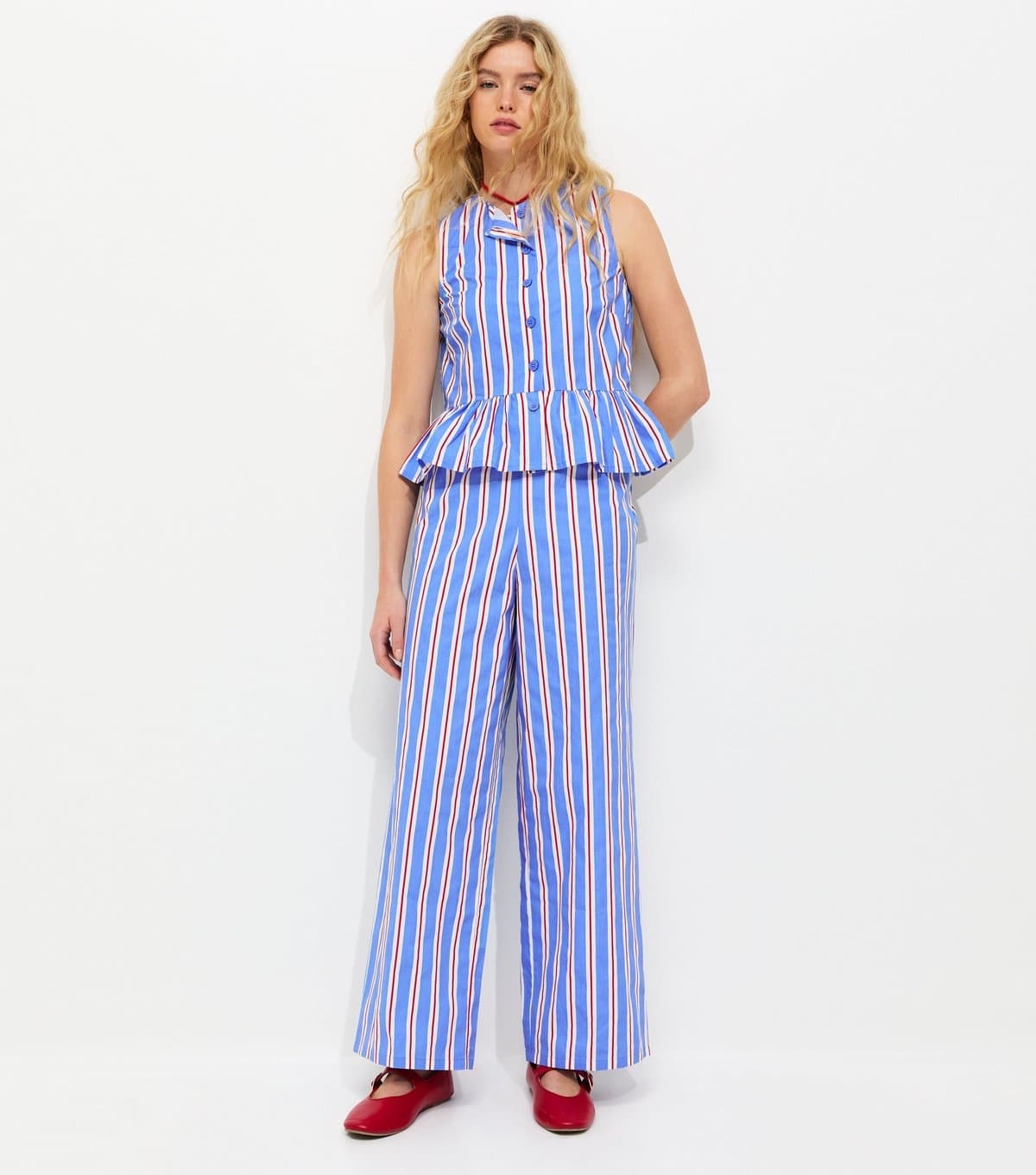 New Look Women's Bright Blue Striped Poplin Wide Leg Trousers New Look