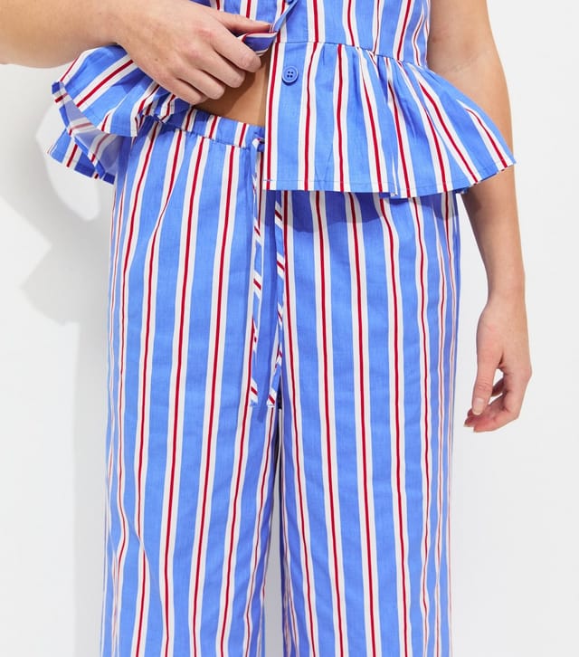 New Look Women's Bright Blue Striped Poplin Wide Leg Trousers New Look - 2