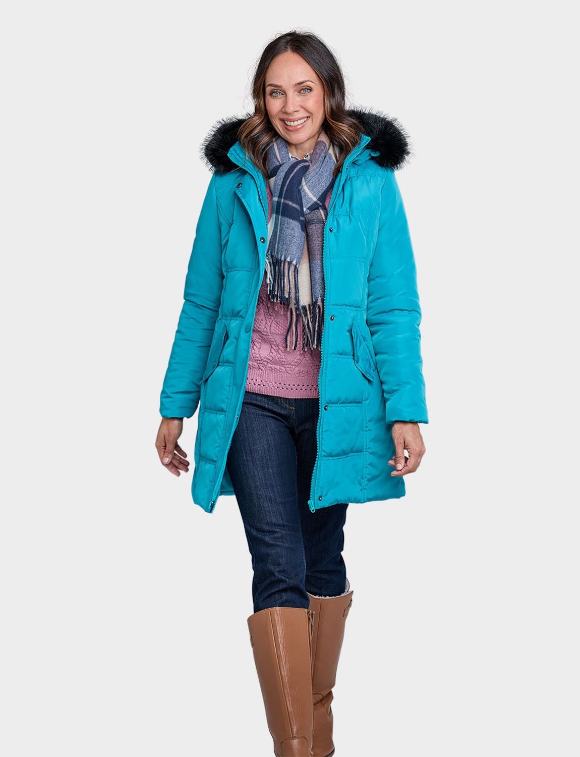 Amber Amber Women's Water Resistant Parka Style Jacket With Detachable Hood in Teal - 3