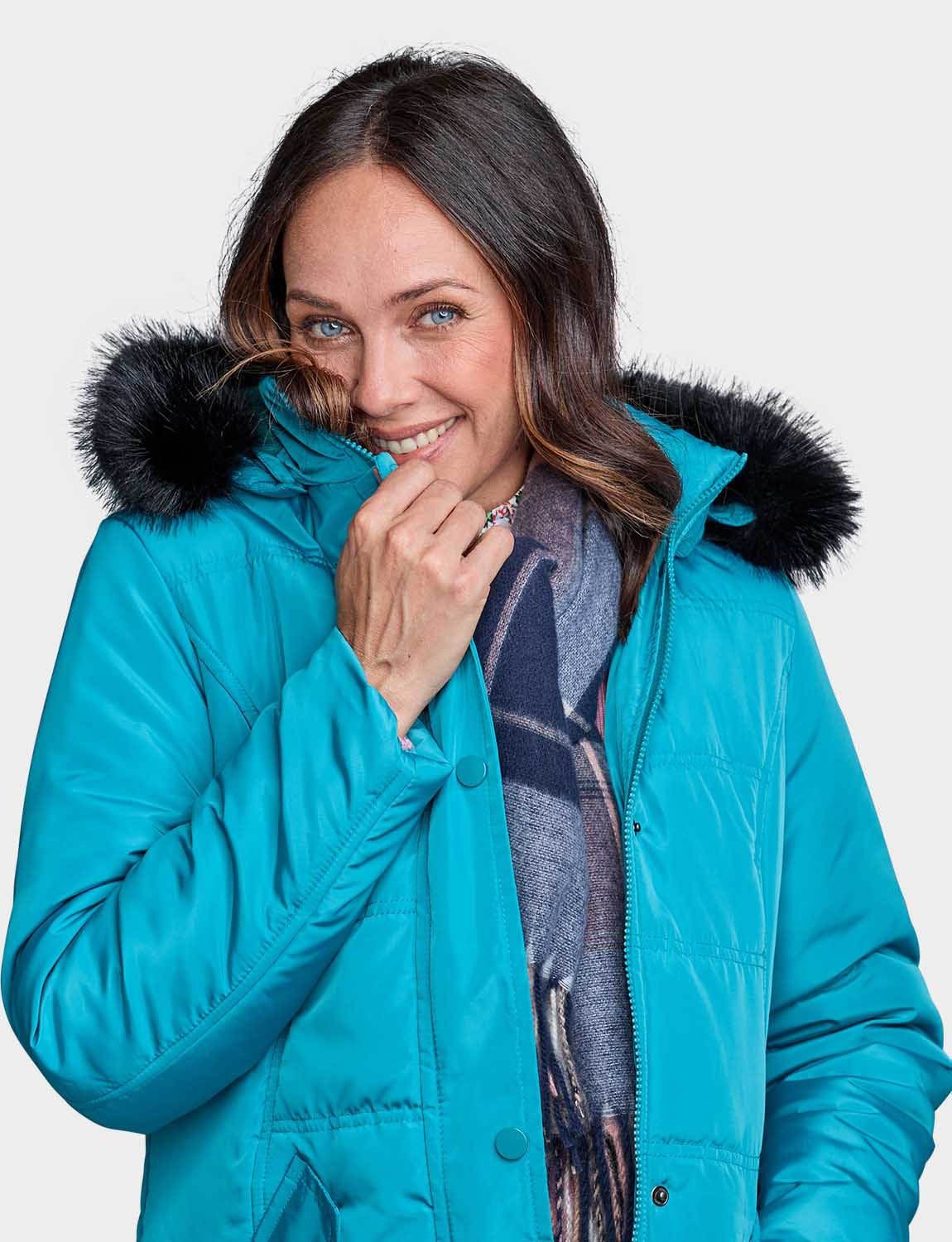 Amber Amber Women's Water Resistant Parka Style Jacket With Detachable Hood in Teal - 4