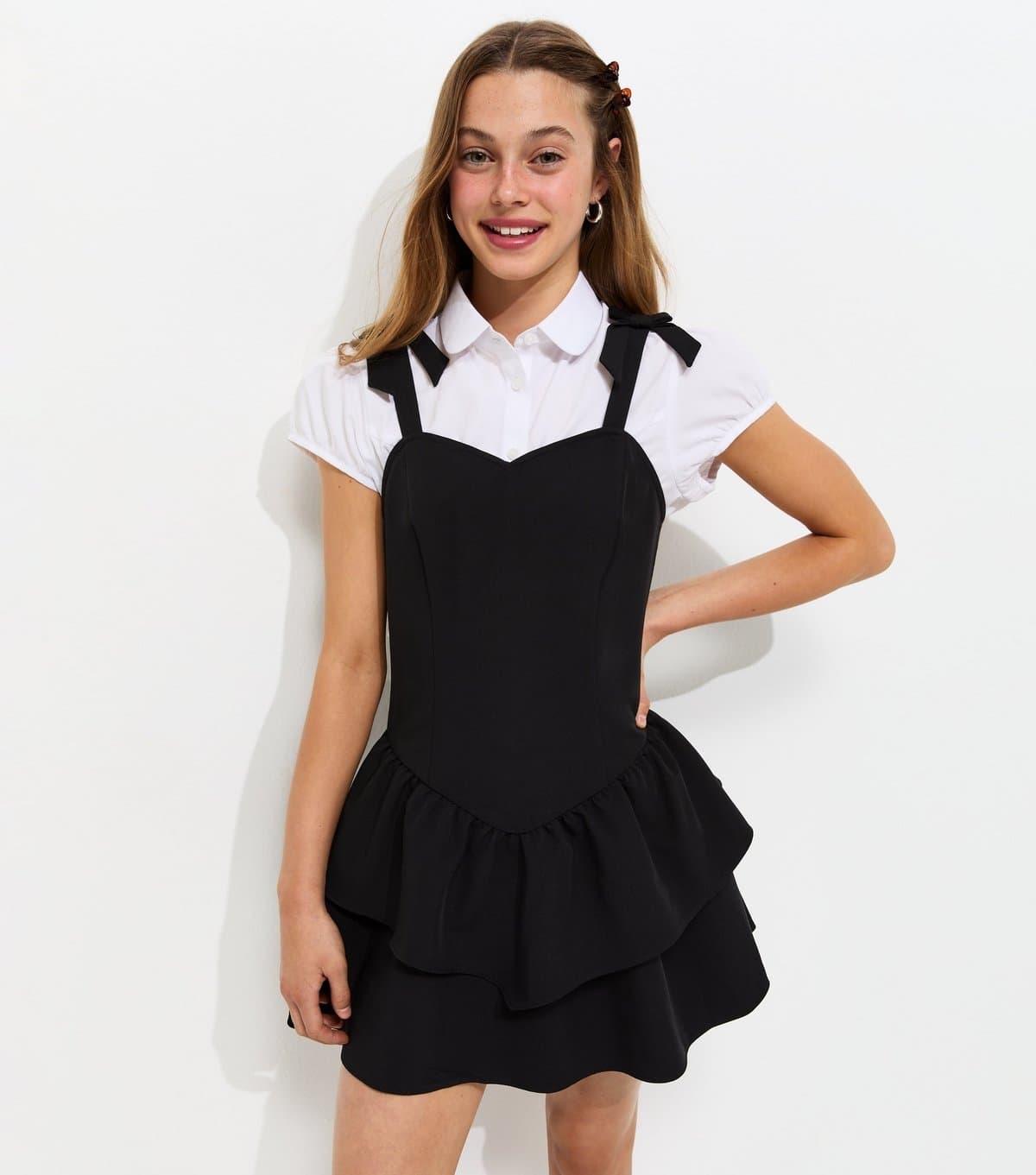 New Look Girls' Black Bow Strap Rara School Dress New Look