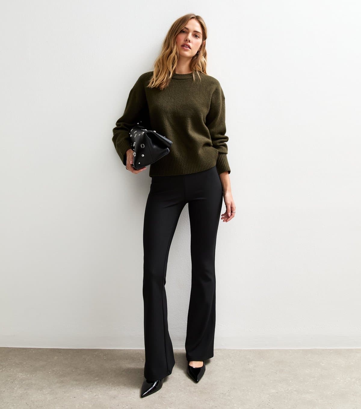 New Look Women's Black Ribbed Flared Trousers New Look