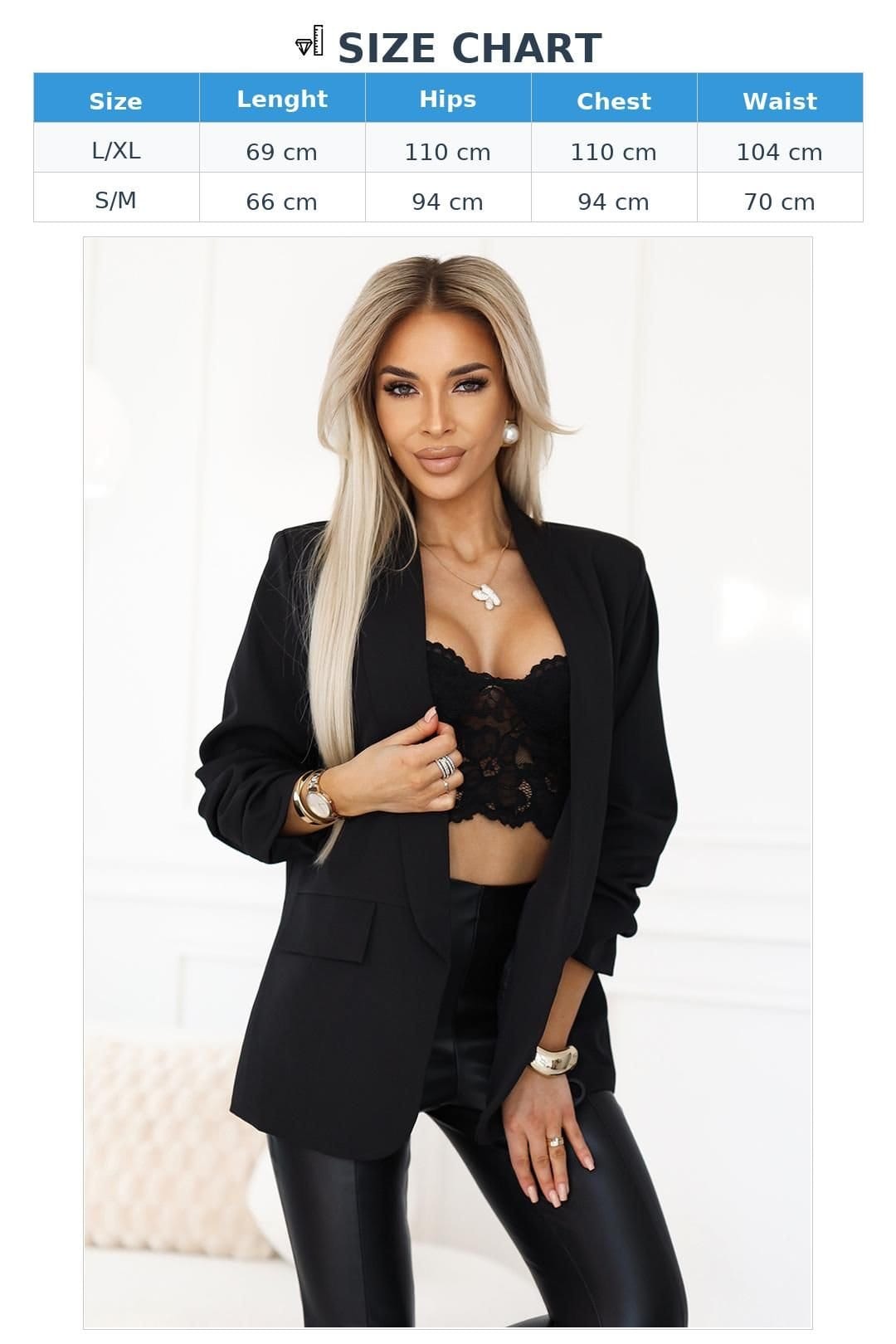 Love Lace Love Lace Women's Unfastened Pleated Sleeve Blazer with Pads in Black - 4
