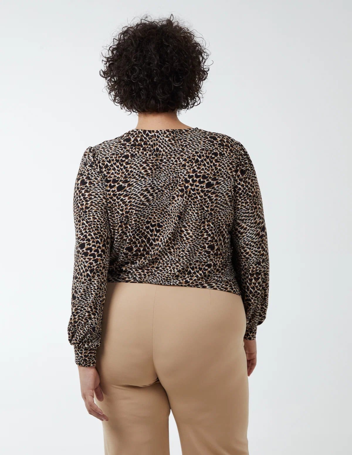 Blue Vanilla Curve Animal Printed Wrap Front Deep Hem Band Top - 4