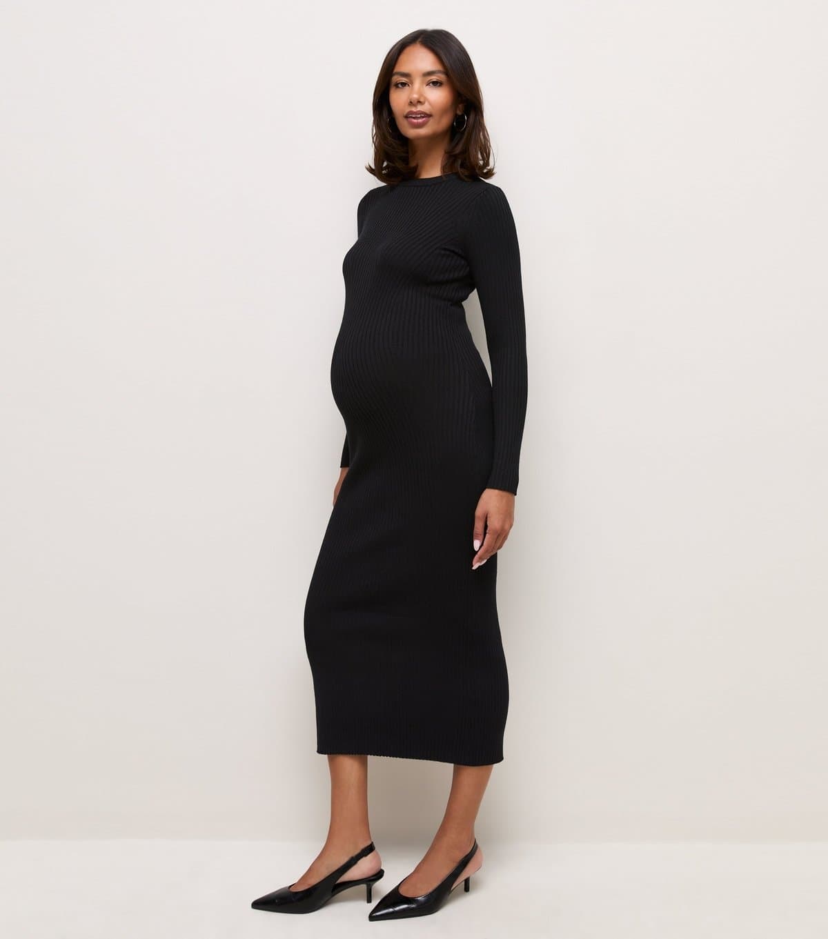 New Look Women's Maternity Black Lightweight Ribbed Knit Midi Dress New Look