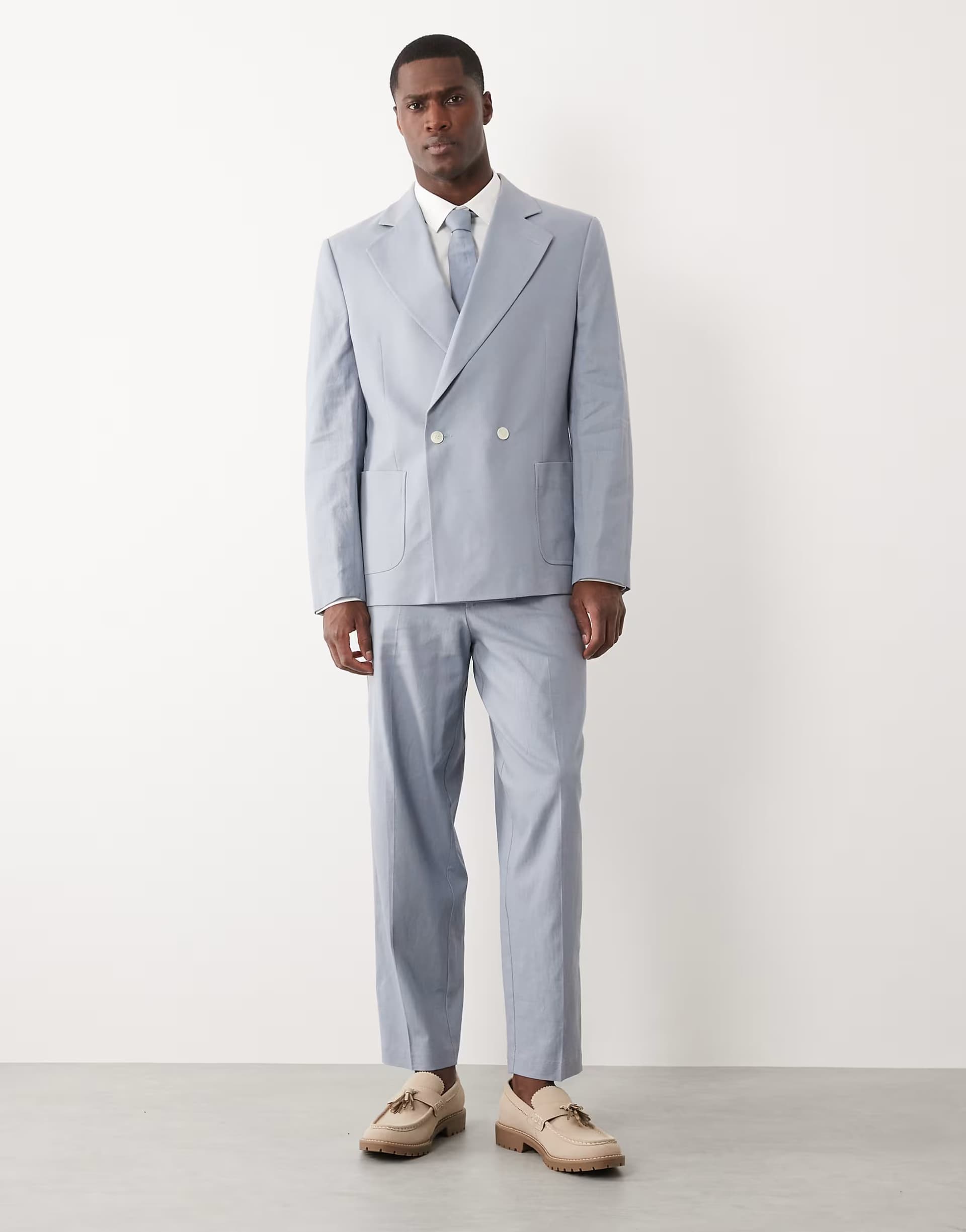 ASOS ASOS DESIGN oversized tapered suit trousers in blue with linen