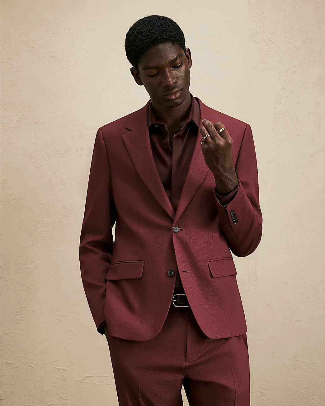 River Island Mens River Island Red Skinny Fit Stretch Textured Suit Jacket